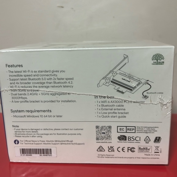 NIB & Sealed-Wavlink see the world Wifi 6 AX3000 PCI-E Adapter - Picture 3 of 3